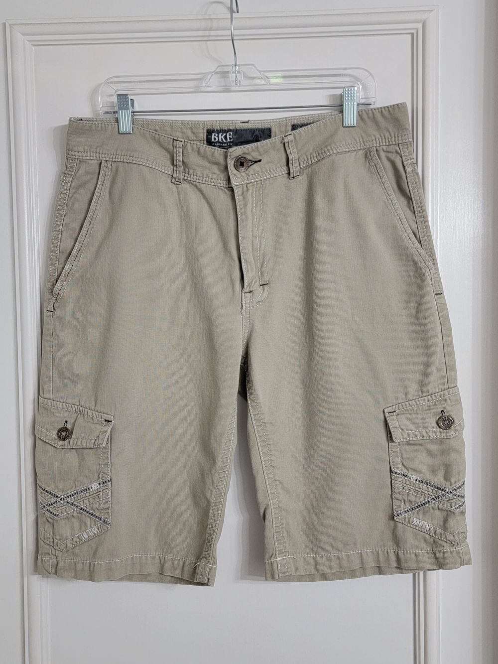 BKE Mens 34 Midland Cargo Shorts Khaki Tan Standard Fit Cotton 12 Inseam Utility
